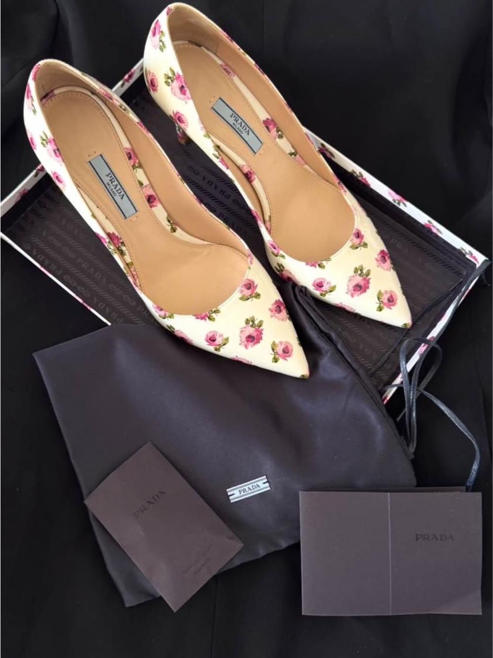 Prada Pink Rose Floral Pumps Heels Size 38.5
